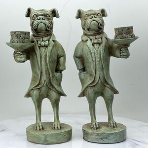 Dog Butler Candleholders Set 2 Whimsical Victorian Decor Composite Bull Dog Goth